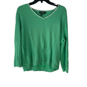 Lauren Ralph Lauren Green Preppy Y2k V Neck Sweater